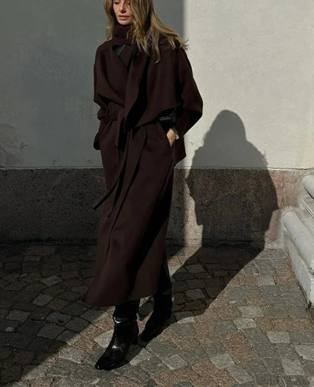 Women’s Scarf Collar Woolen Belted Overcoat