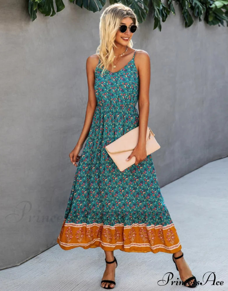 Women’s Summer V-Neck Holiday Beach Dress M / Green Dresses