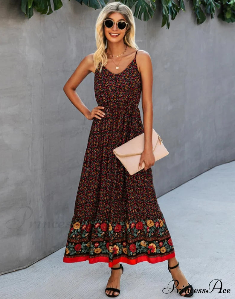 Women’s Summer V-Neck Holiday Beach Dress M / Red Dresses