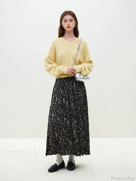 Wool Alpaca V-Neck Drop Sleeve Sweater