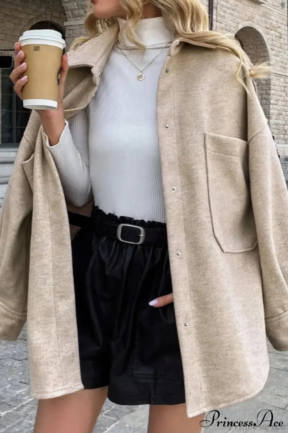 Wool Blend Collared Casual Short Coat