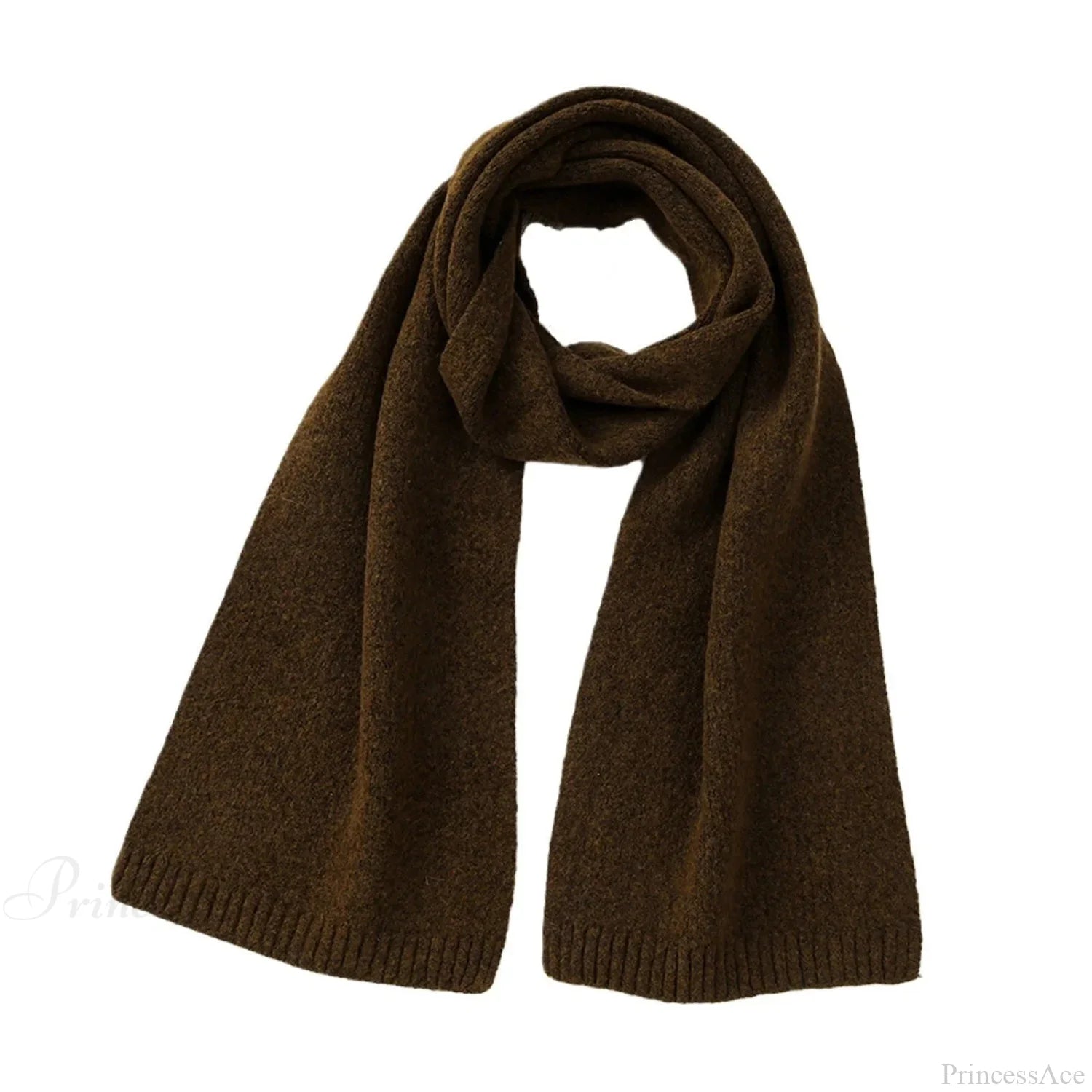 Wool Blend Solid Knitted Minimalist Imitation Cashmere Scarf Coffee Color / L183Cm W25Cm Scarfs-L