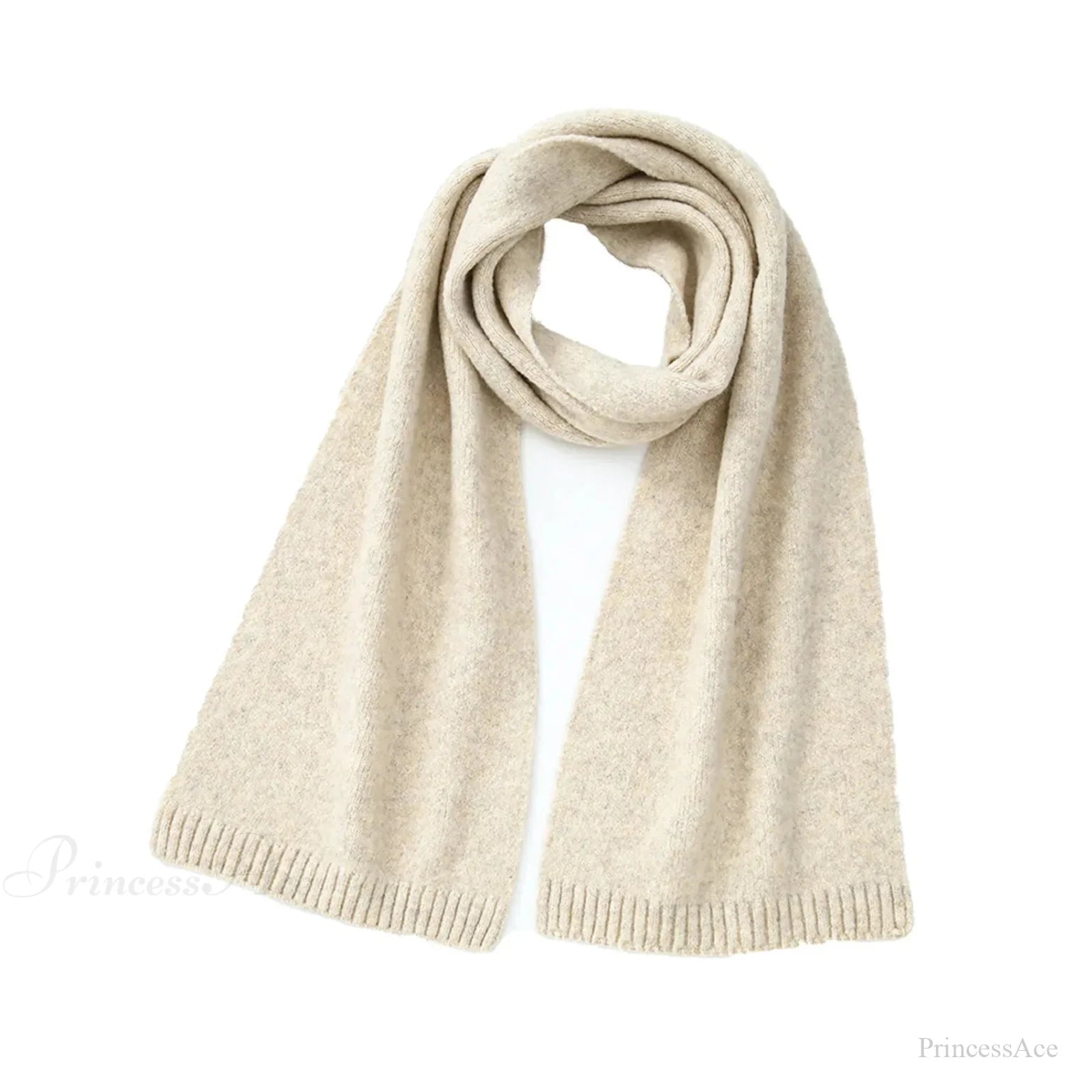 Wool Blend Solid Knitted Minimalist Imitation Cashmere Scarf Light Khaki / L183Cm W25Cm Scarfs-L
