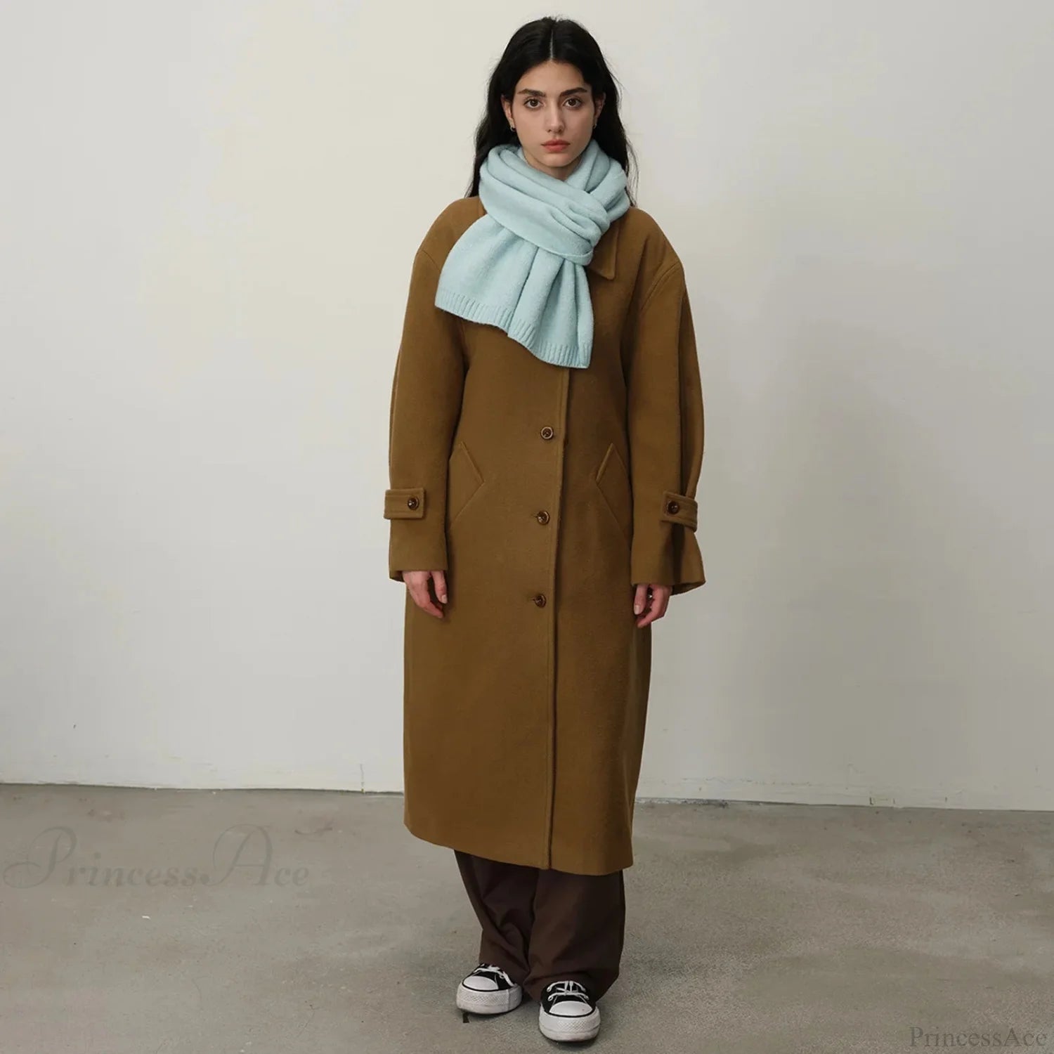 Wool Blend Solid Knitted Minimalist Imitation Cashmere Scarf Scarfs-L