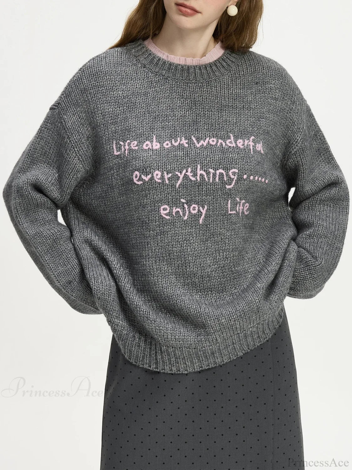 Wool Letter Embroidery Color Collision Sweater