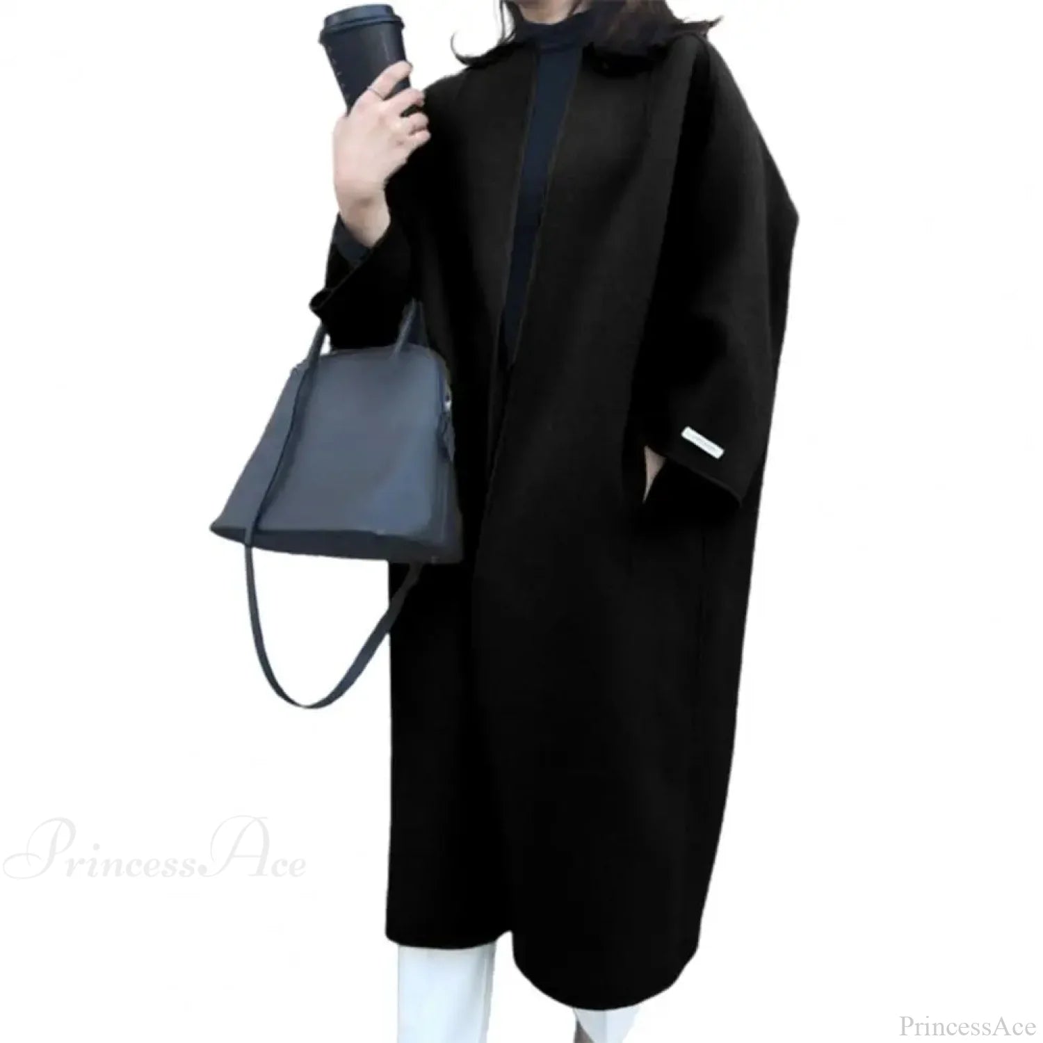 Woolen Cardigan Solid Color Long Overcoat