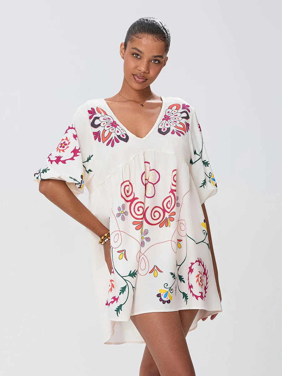 Loose Mini Beach Floral Dress for Vacation floraldress-250126