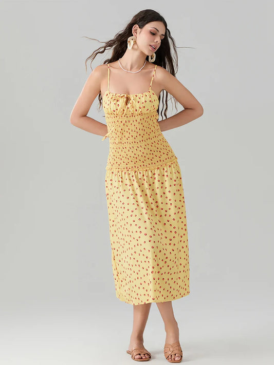 Floral Strawberry Camis Backless Tied Front Floral Dress floraldress-250126