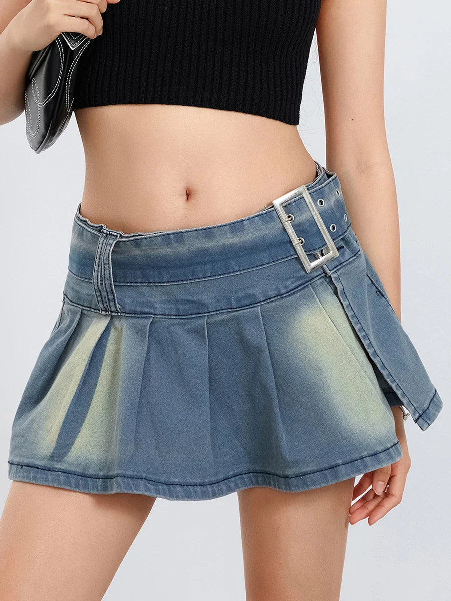 Belted Pleated A-Line Skirt skirts-250223