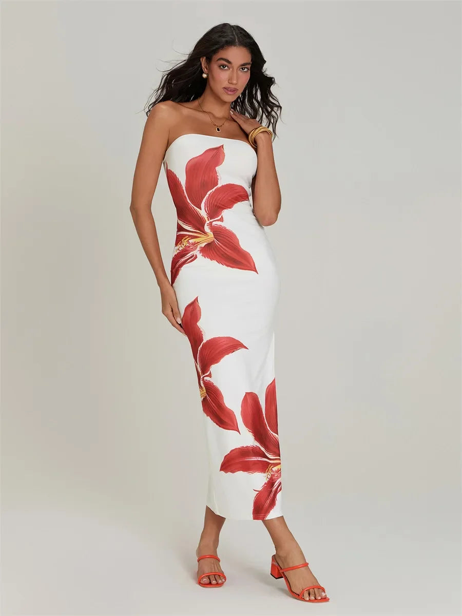 Sexy Strapless Backless Bodycon Floral Dress floraldress-250126