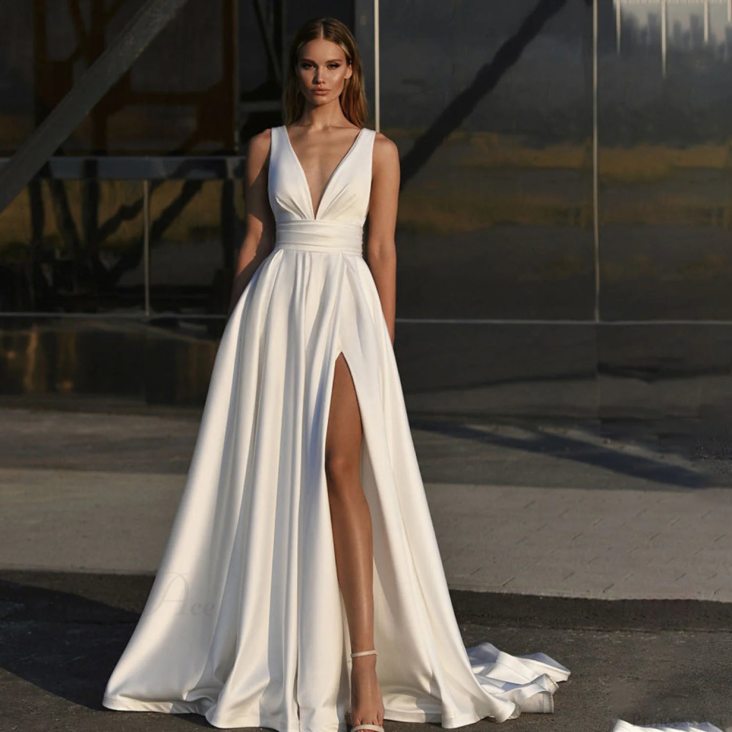 X-Neck Sleeveless Wedding Dress weddingdress-250223