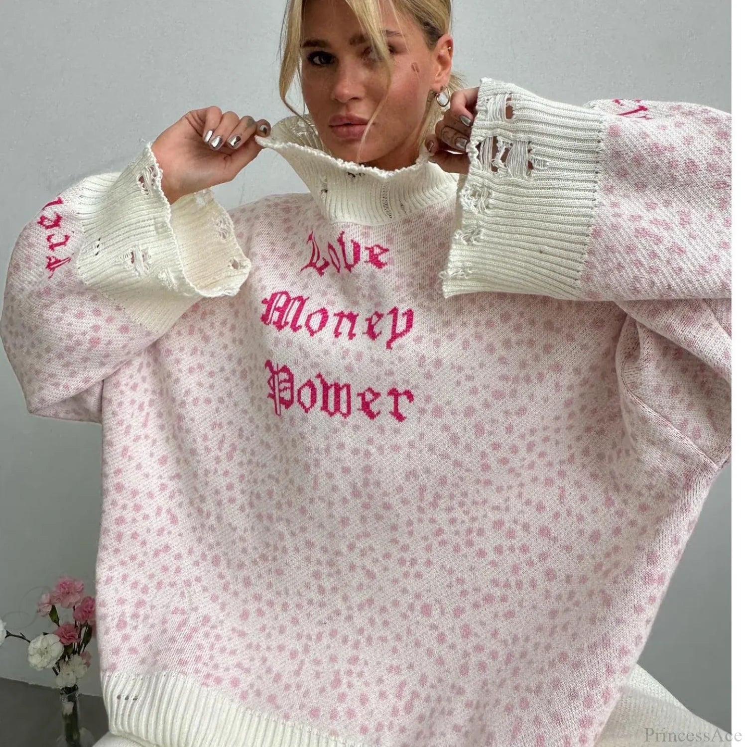 Y2K Baggy Ripped Knit Sweater WHITE / One Size