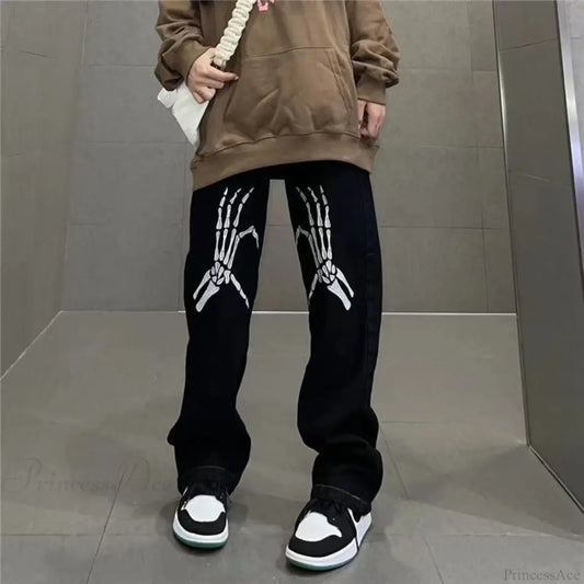 Y2K Black Embroidered Jeans Pants black / S