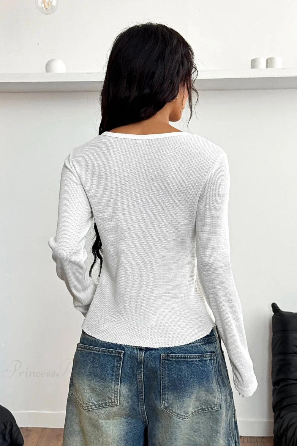 Y2K Button Accent Slim Long Sleeve Tee