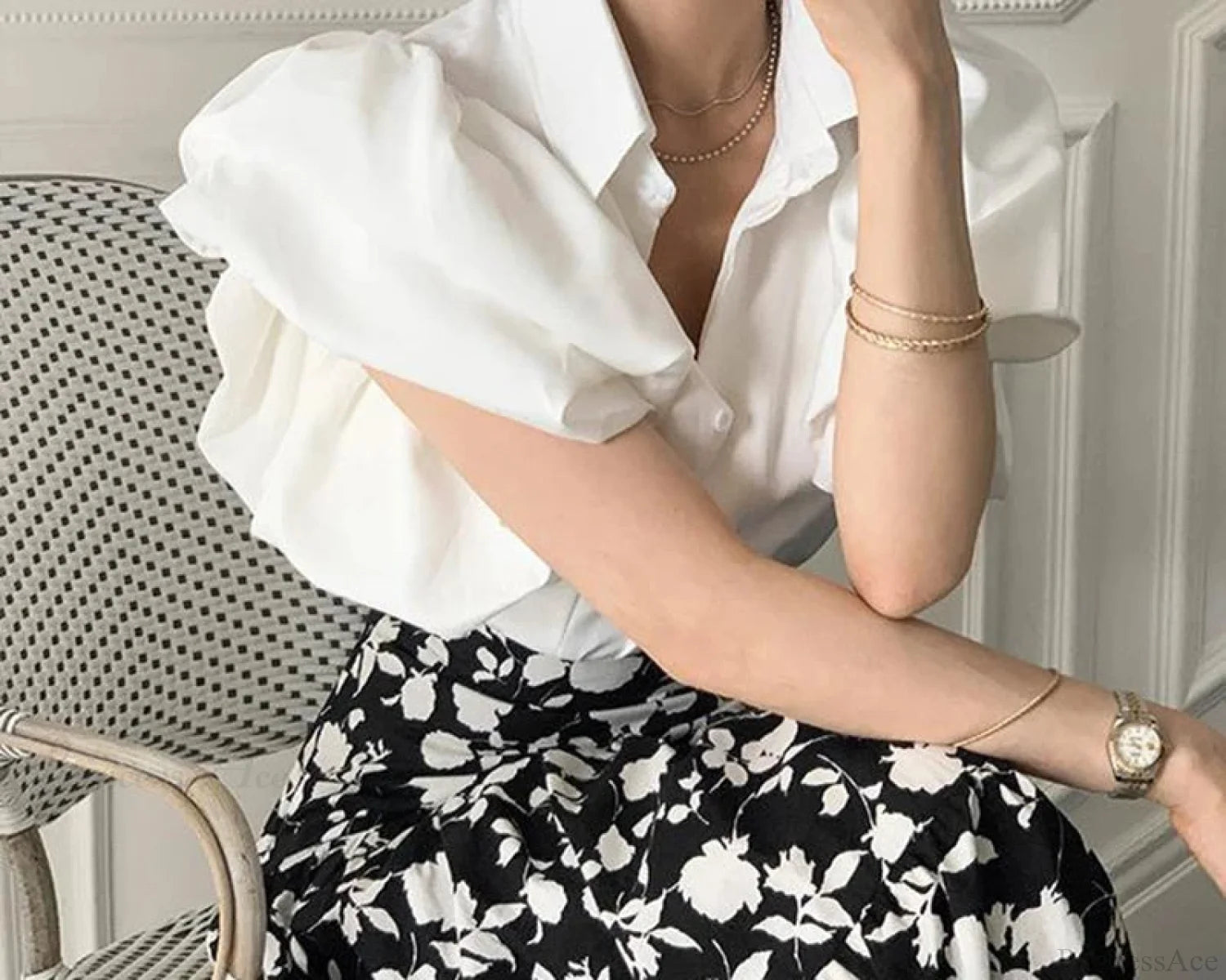 Y2K Chiffon Black Puff Sleeve Casual Korean Blouse WHITE / S blouse-250126