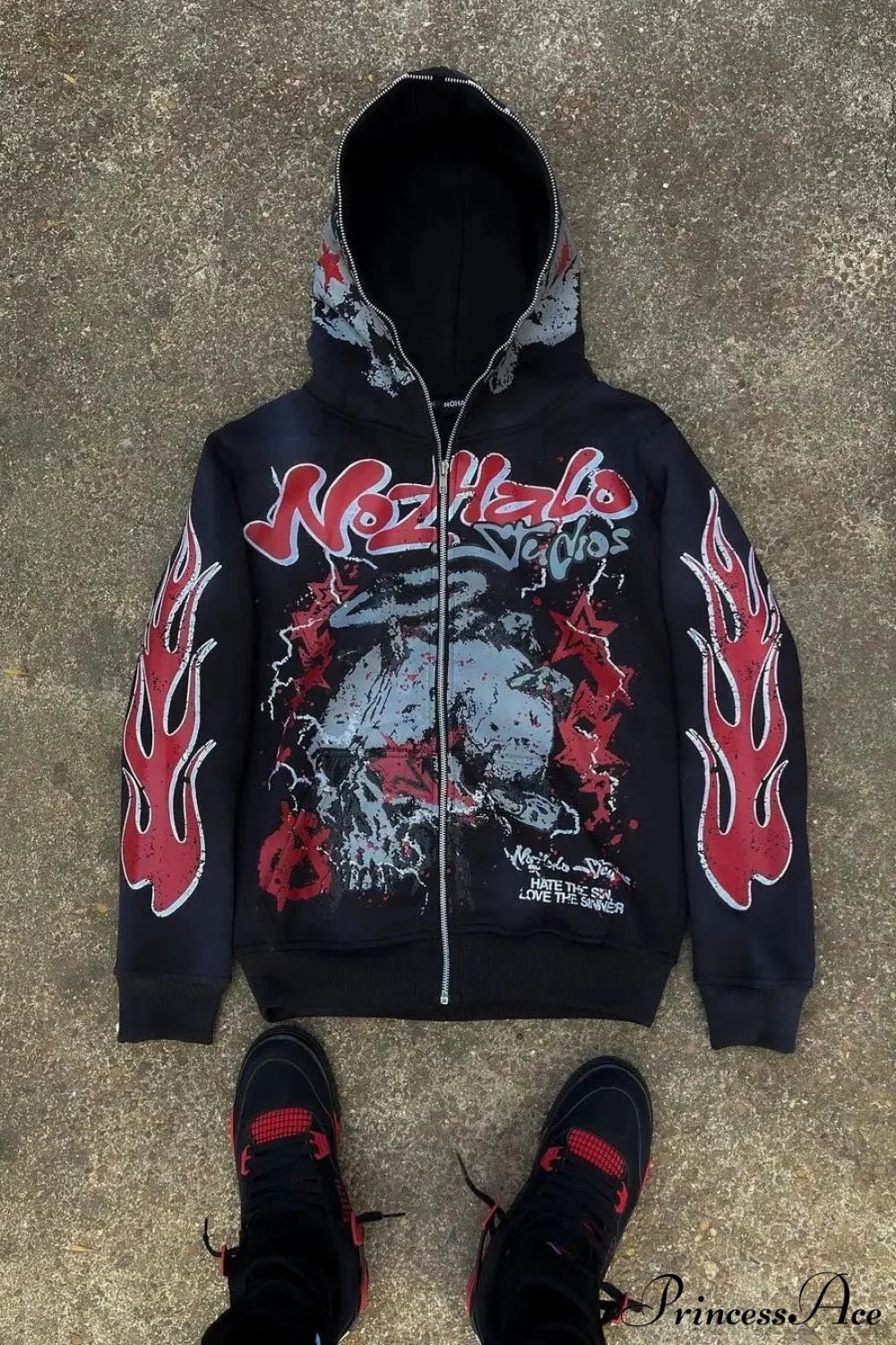 Y2K Dark Hip-Hop Cartoon Zip Hoodie Black / S