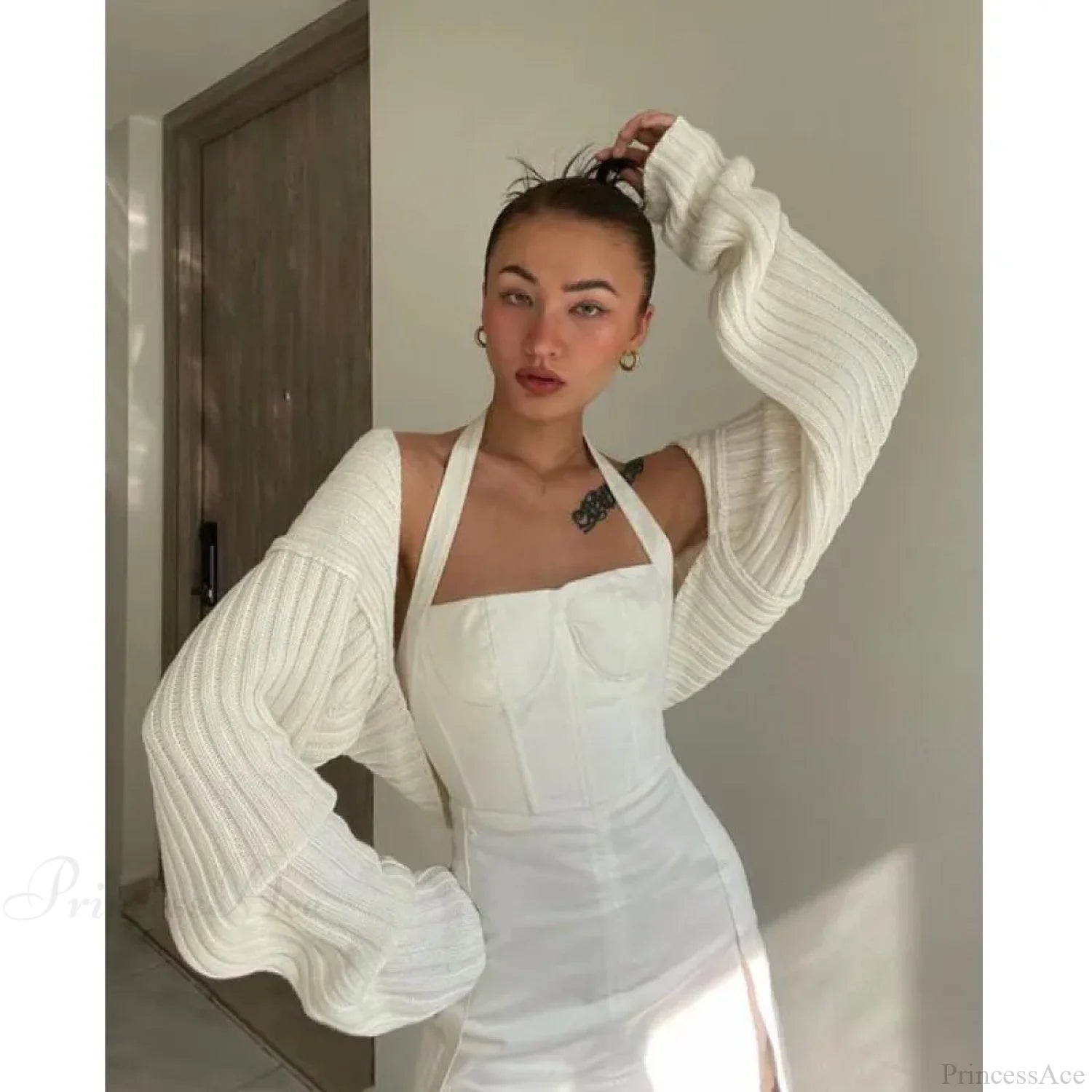 Y2K Drop Shoulder Crop Top Knit Cardigan