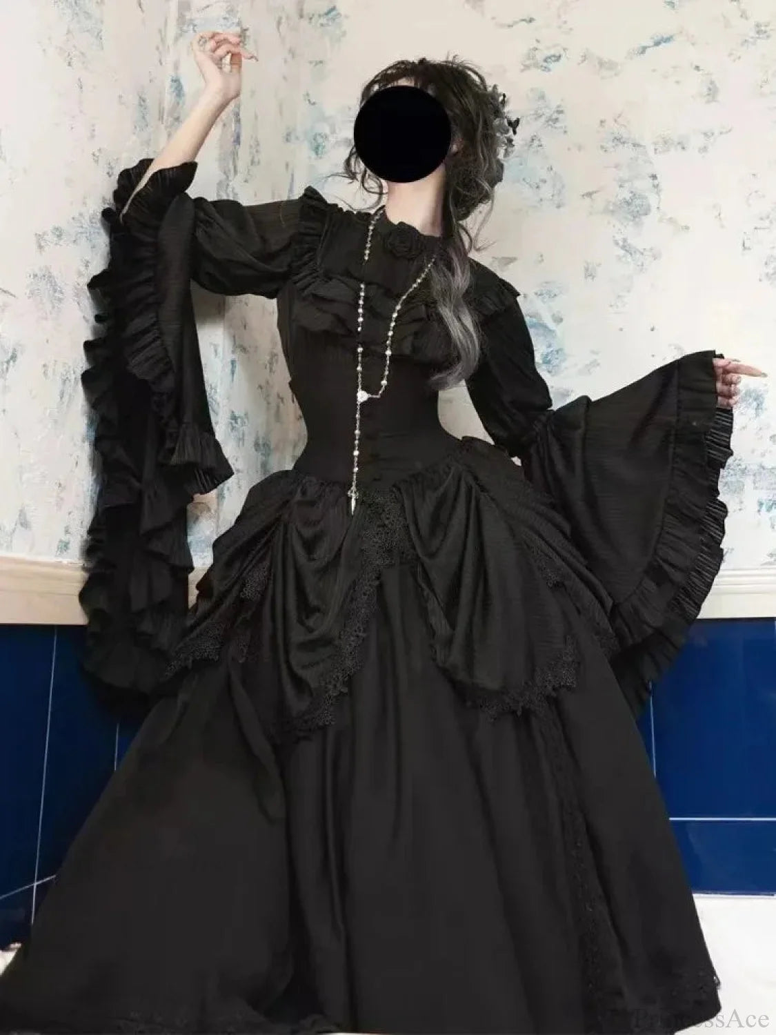 Y2k Frilly Sleeve Harajuku Blouse black / S