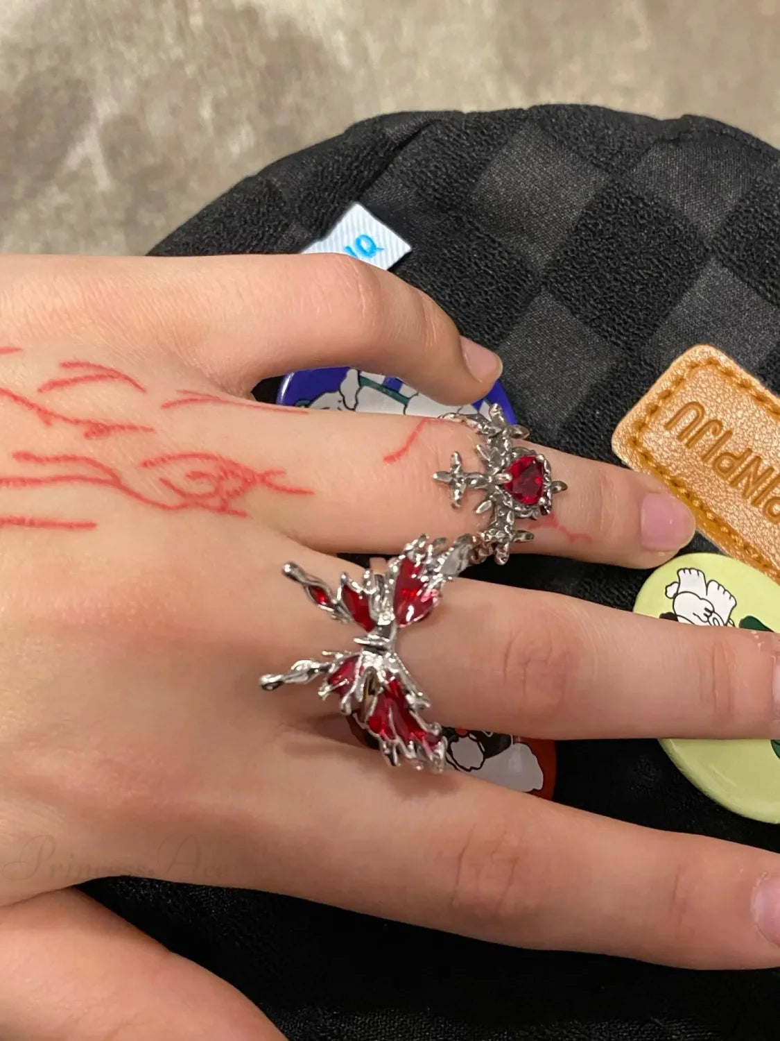 Y2K Gothic Animal Spider Crimson Crystal Ring