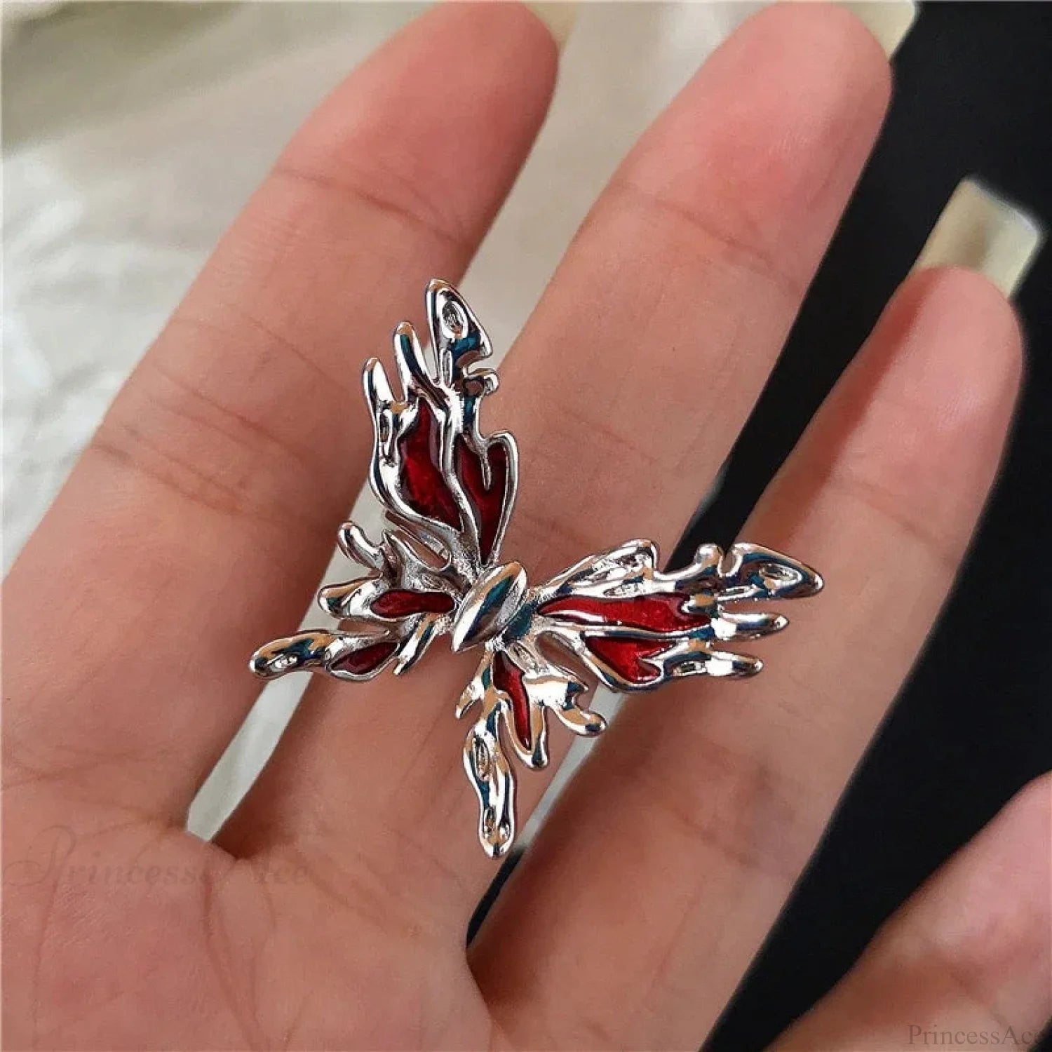 Y2K Gothic Animal Spider Crimson Crystal Ring sliver13