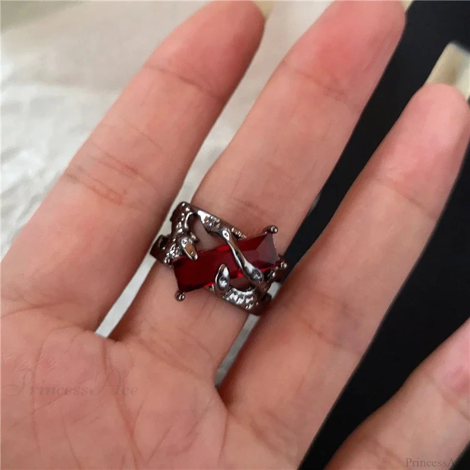 Y2K Gothic Animal Spider Crimson Crystal Ring sliver16