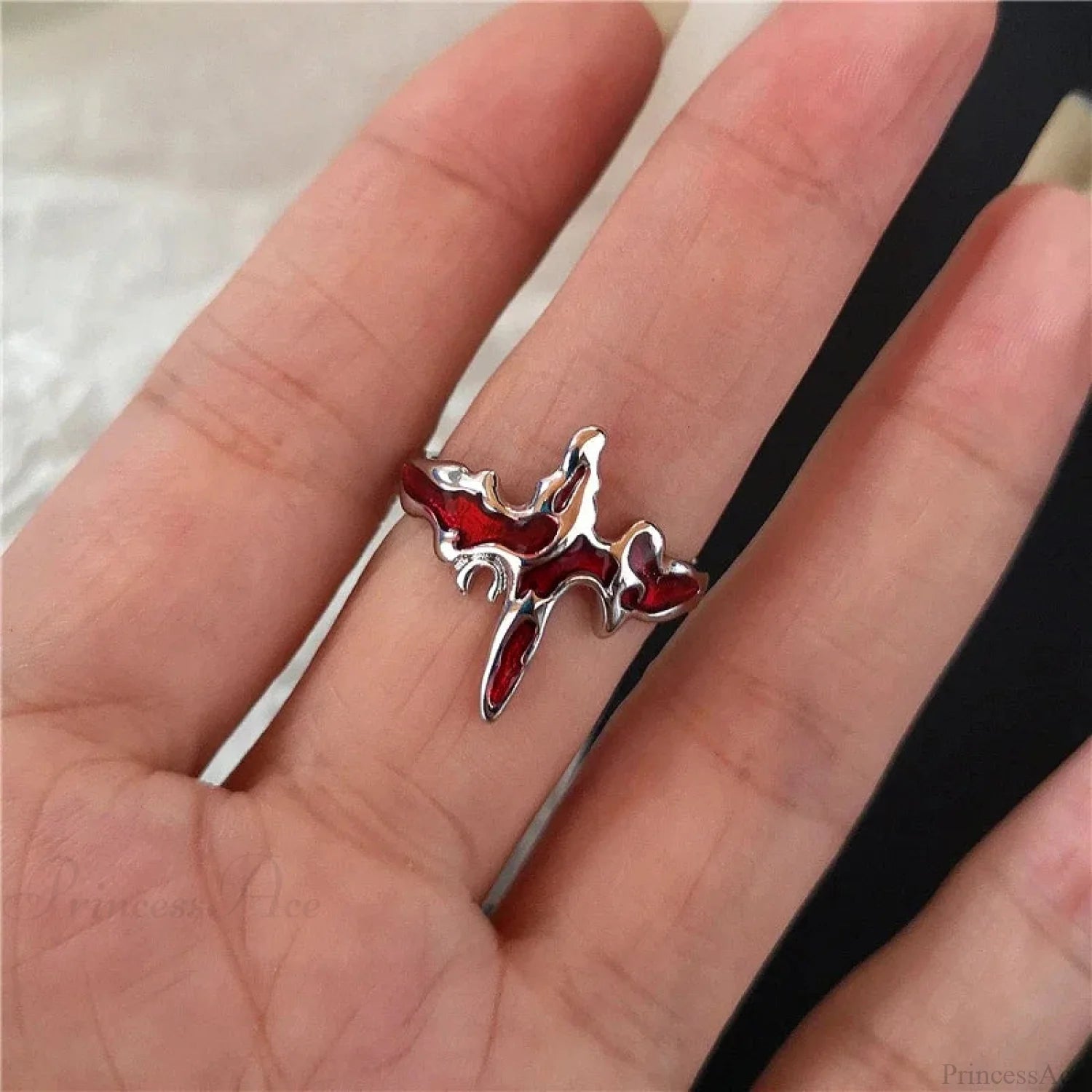 Y2K Gothic Animal Spider Crimson Crystal Ring sliver2