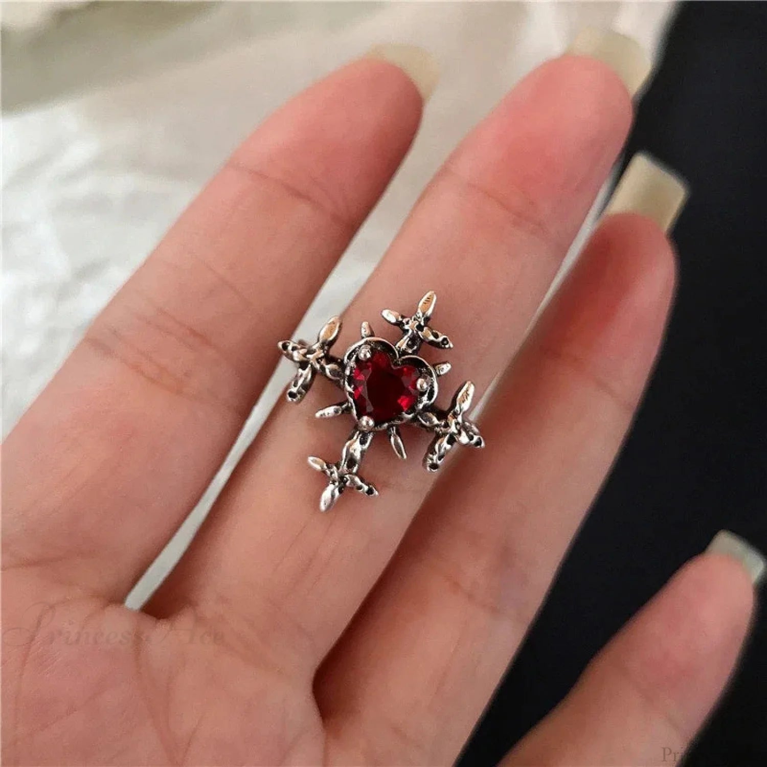 Y2K Gothic Animal Spider Crimson Crystal Ring sliver4