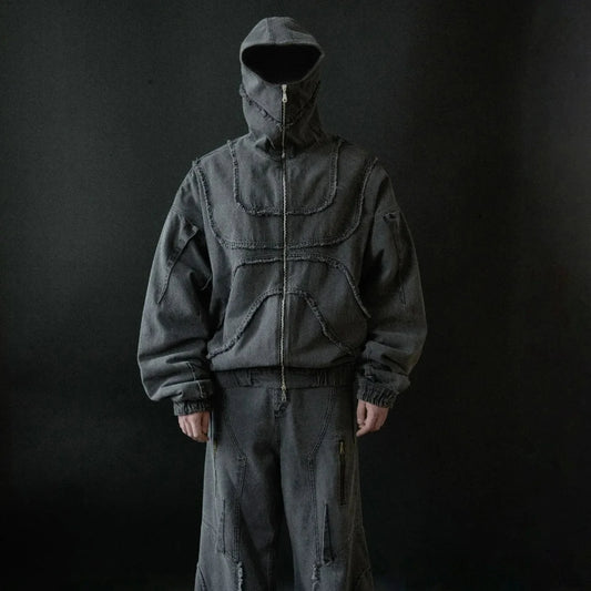 Y2K Gothic Denim Joining Zipper Hoodie