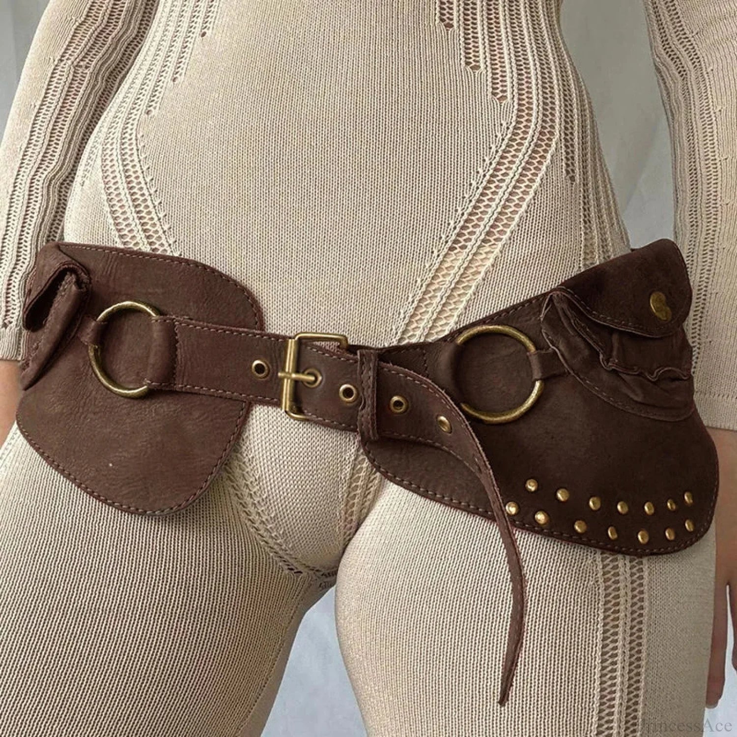 Y2K Gothic PU Leather Harajuku Streetwear Waist Belt Brown 102CM / 85cm