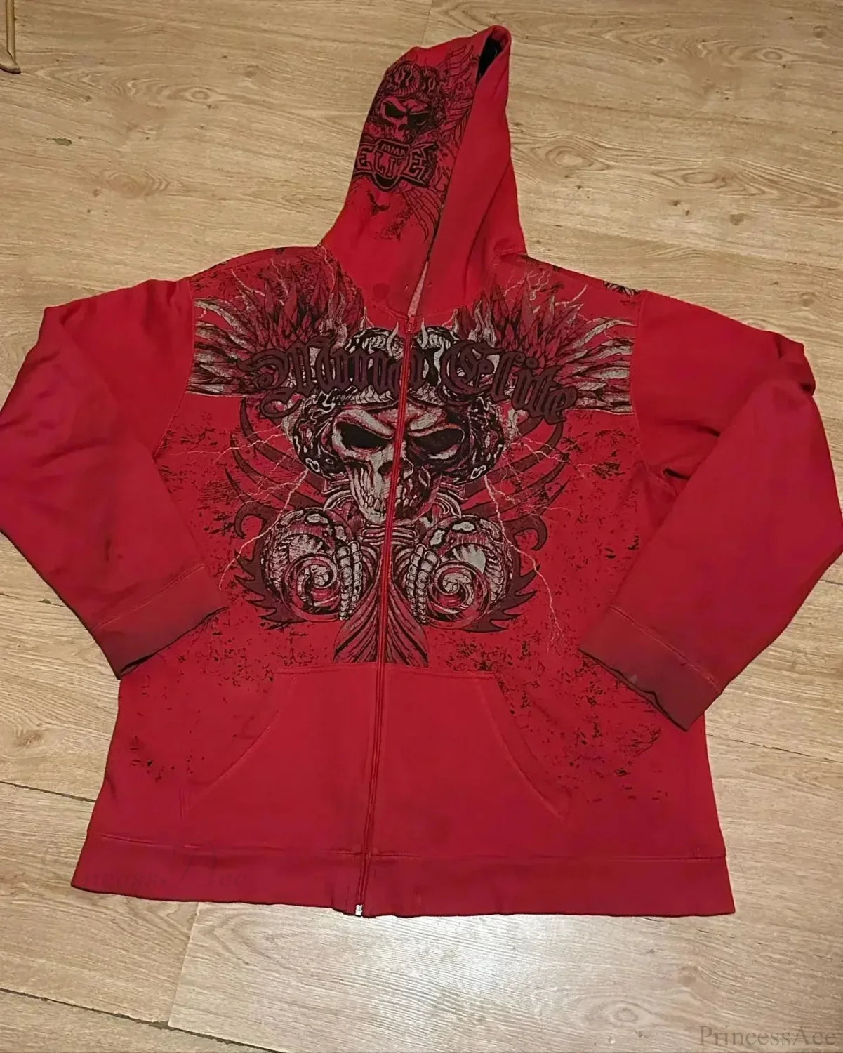 Y2K Gothic Skull Design Hoodie red1 / S
