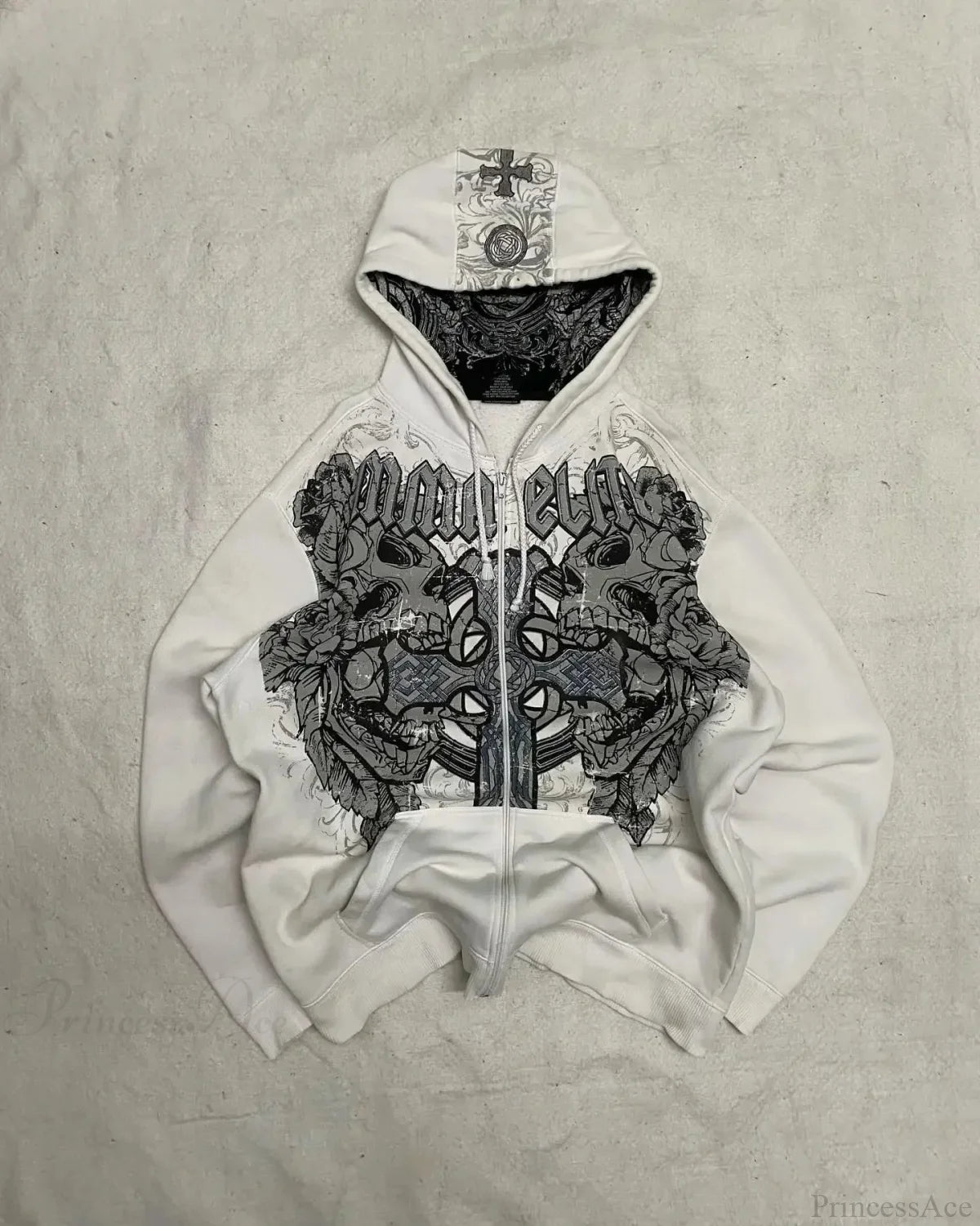 Y2K Gothic Skull Zipper Hoodie gray / S