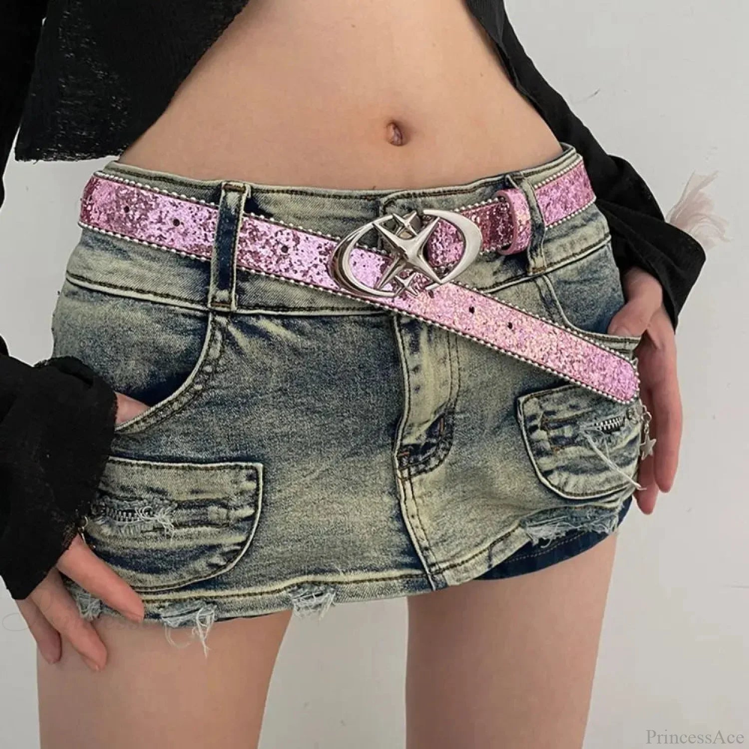Y2K Gothic Sparkly Changeable Jeans Belt Pink