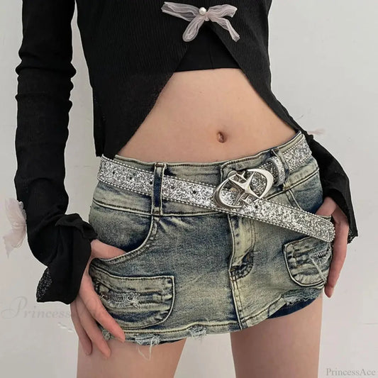 Y2K Gothic Sparkly Changeable Jeans Belt Silver