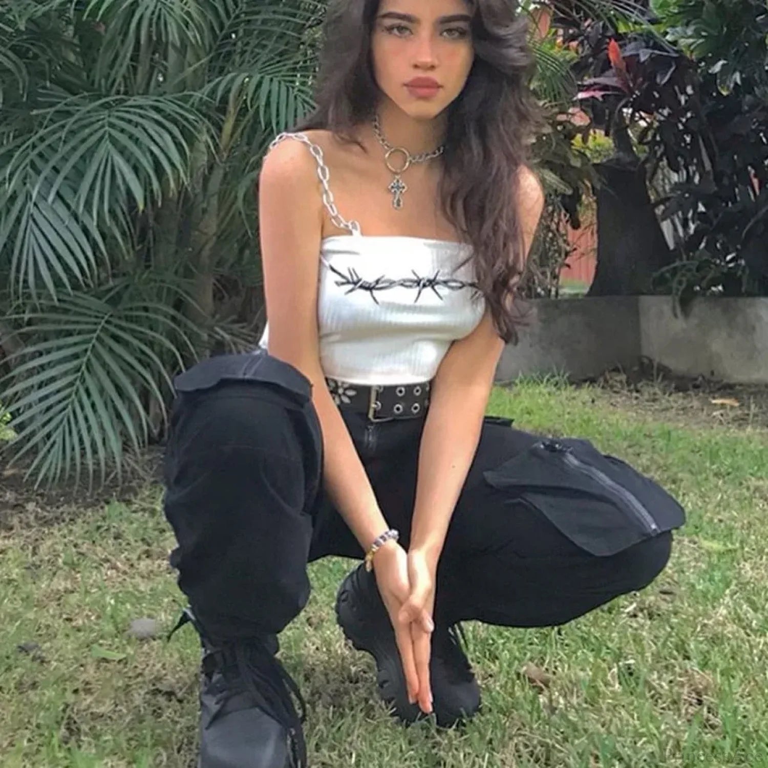 Y2K High Waist Cargo Pants Black / S