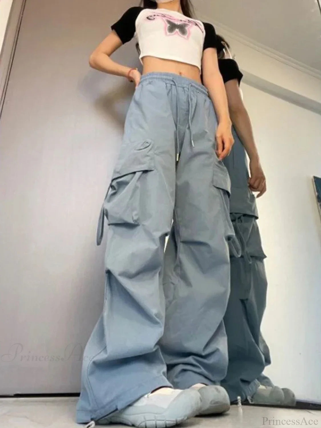 Y2K High Waist Cargo Pants Blue / S