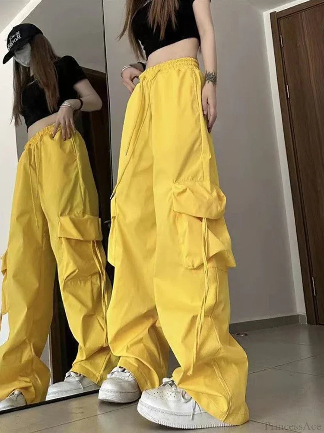 Y2K High Waist Cargo Pants Yellow / S