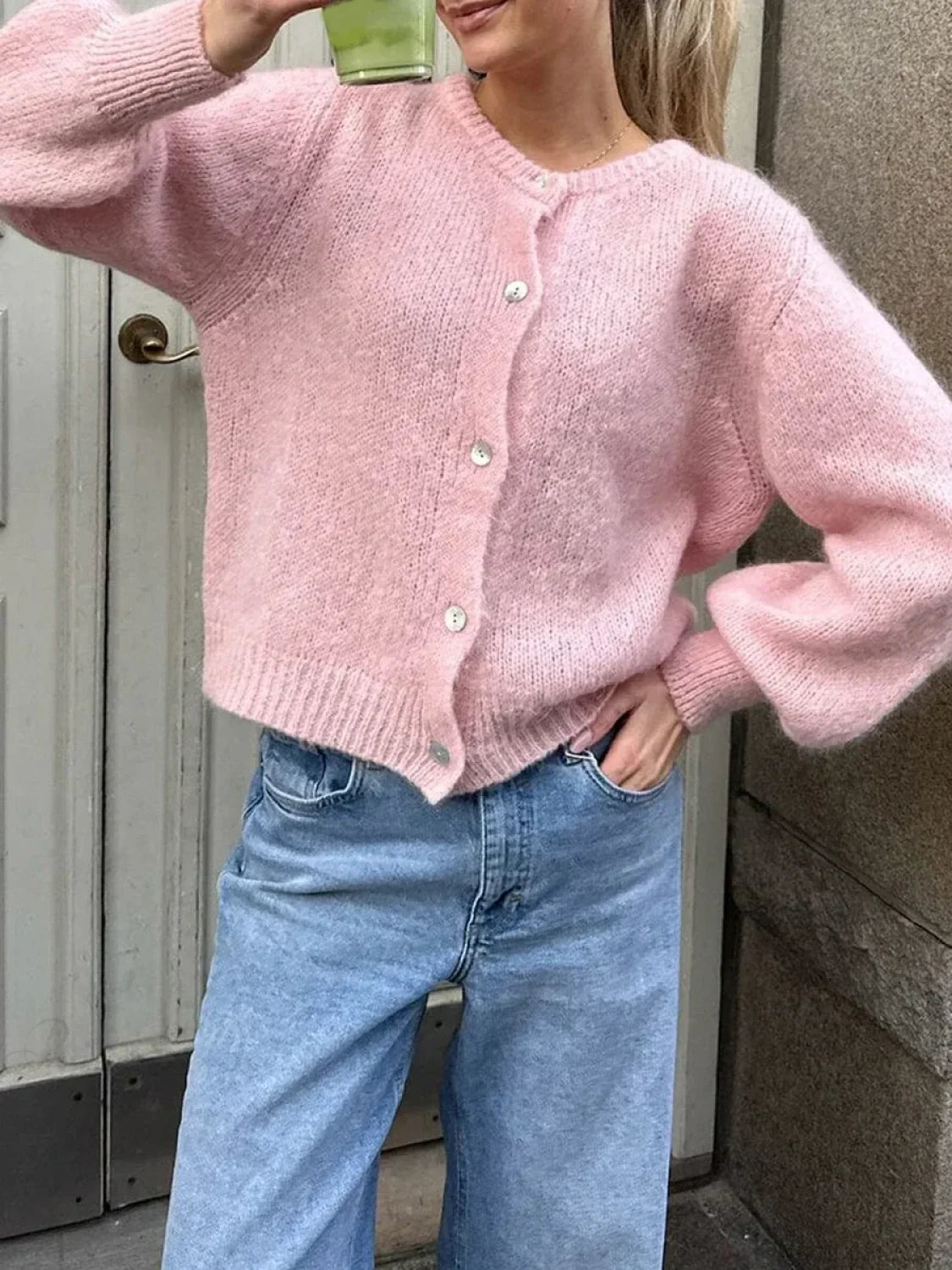 Y2K Knit Casual Cardigan Jacket Pink / S cardiagn-250126