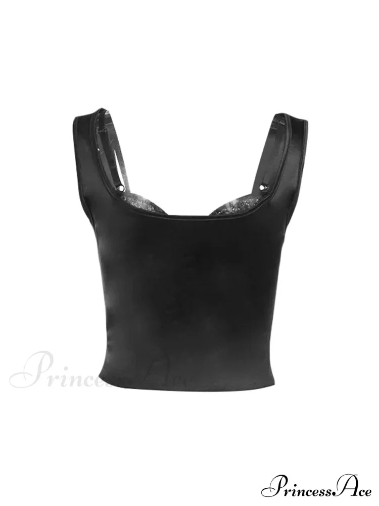 Y2K Lace Trim Slim Fit Low Cut Sleeveless Backless Stylish Elegant Trendy Crop Top