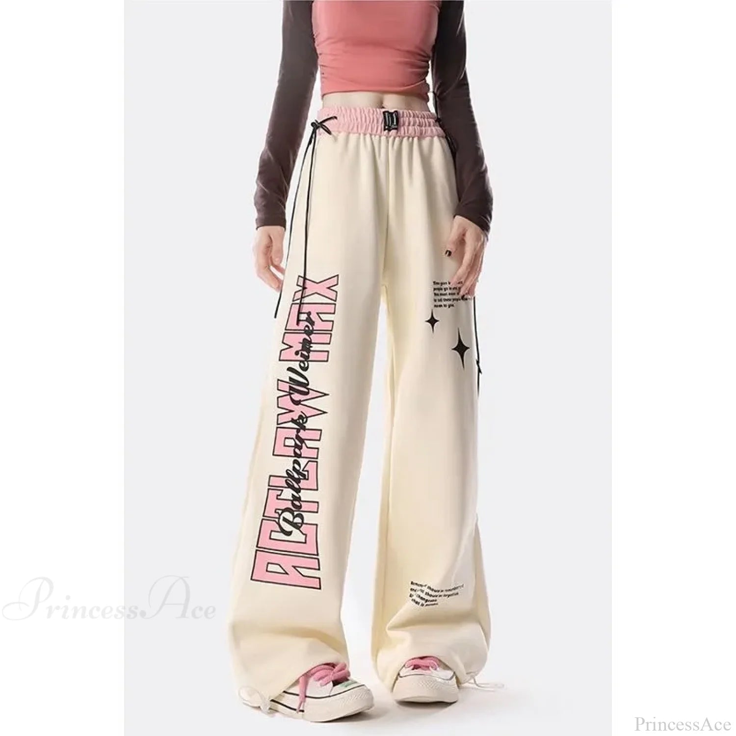Y2K Letter Print Pants beige / S