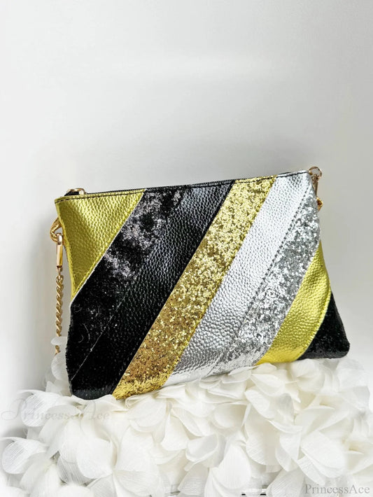 Y2K Metallic PU Leather Patchwork Wristlet BLACK wristlet-250126