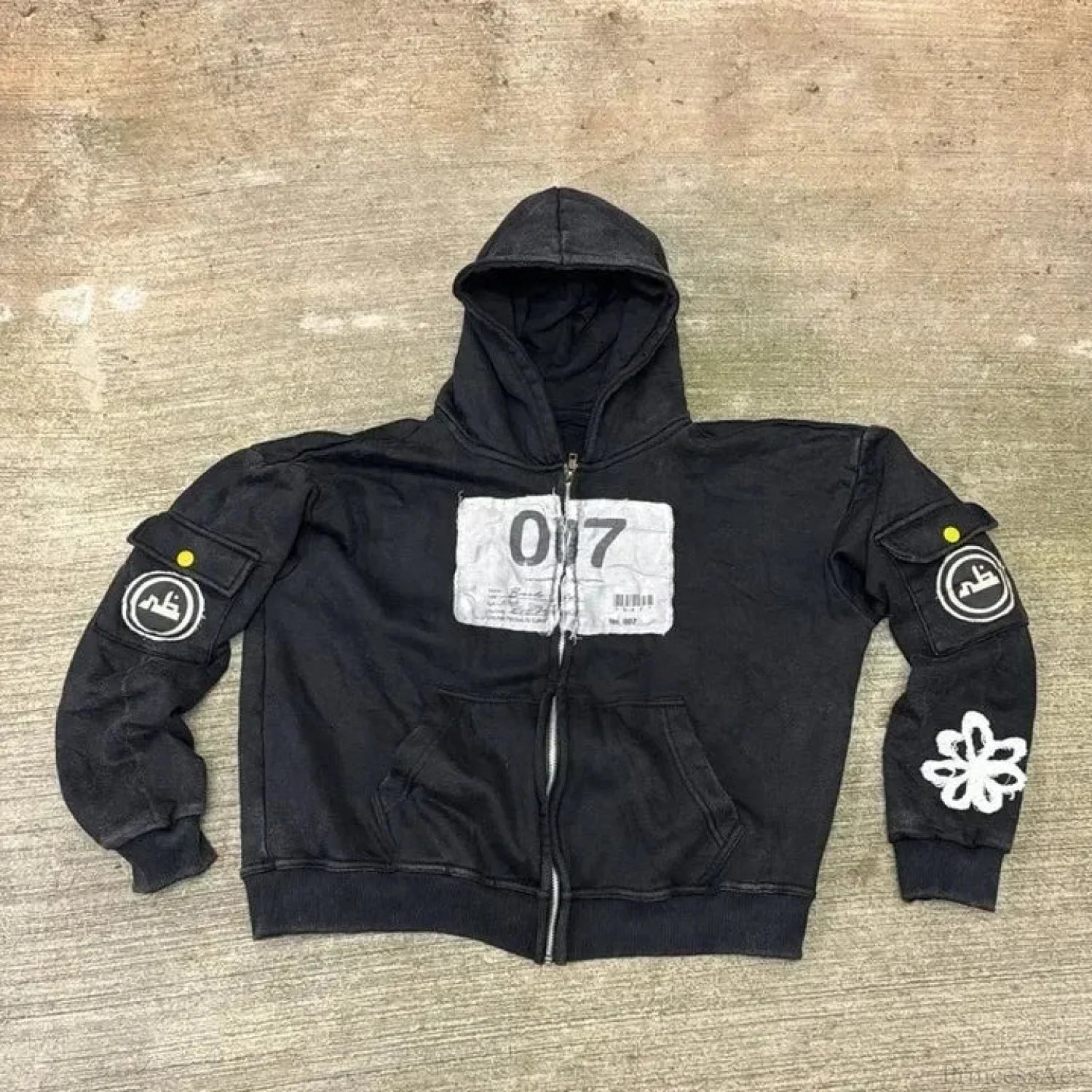 Y2K Mysterious Needlework Zipper Hoodie black / M