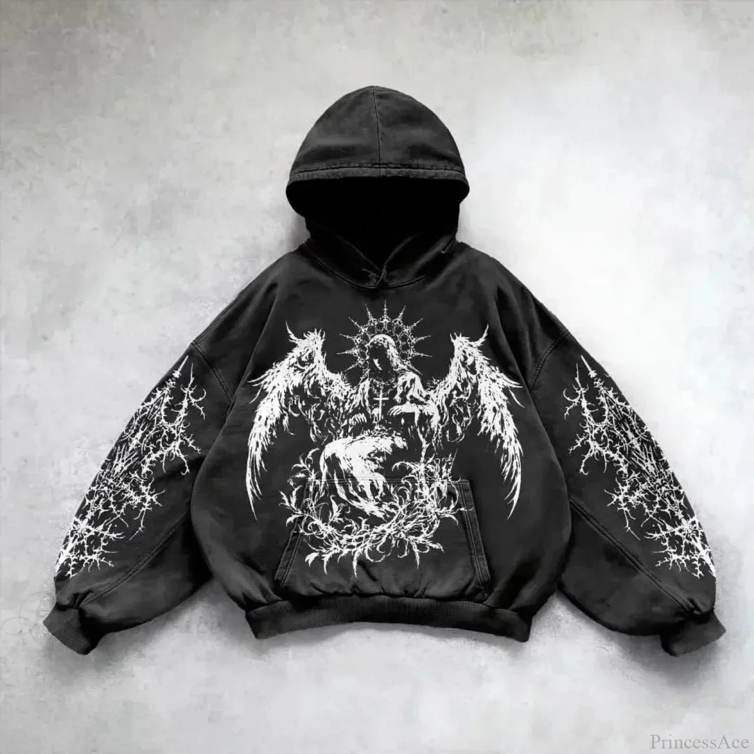 Y2K Mysterious Rap Urban Hoodie black3 / M