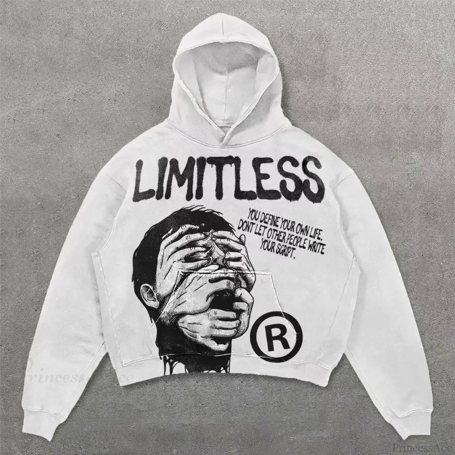 Y2K Mysterious Rap Urban Hoodie white / M