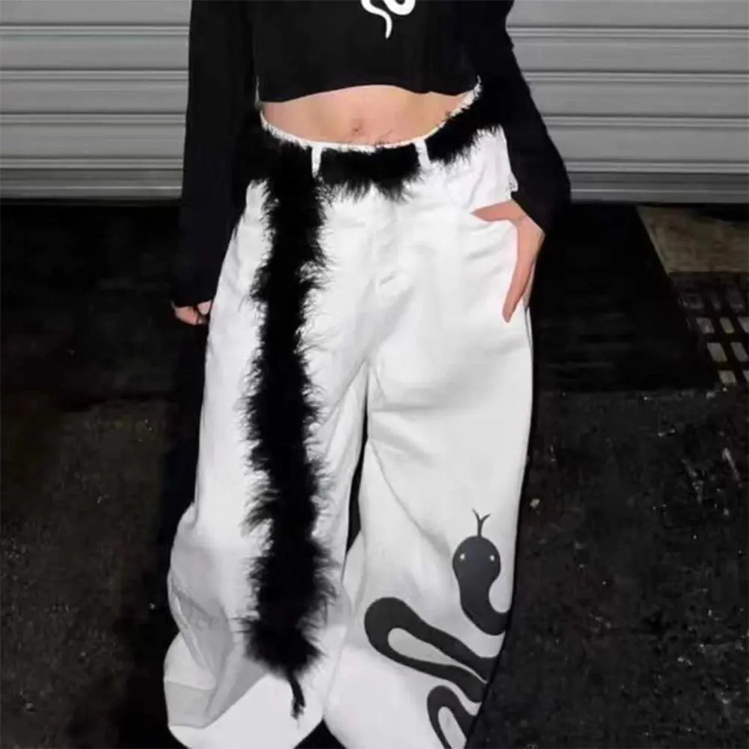 Y2K Mysterious Rebellious Furry Plush Waist Chain Belt