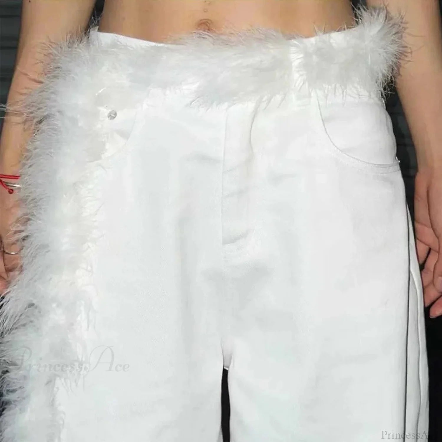 Y2K Mysterious Rebellious Furry Plush Waist Chain Belt White