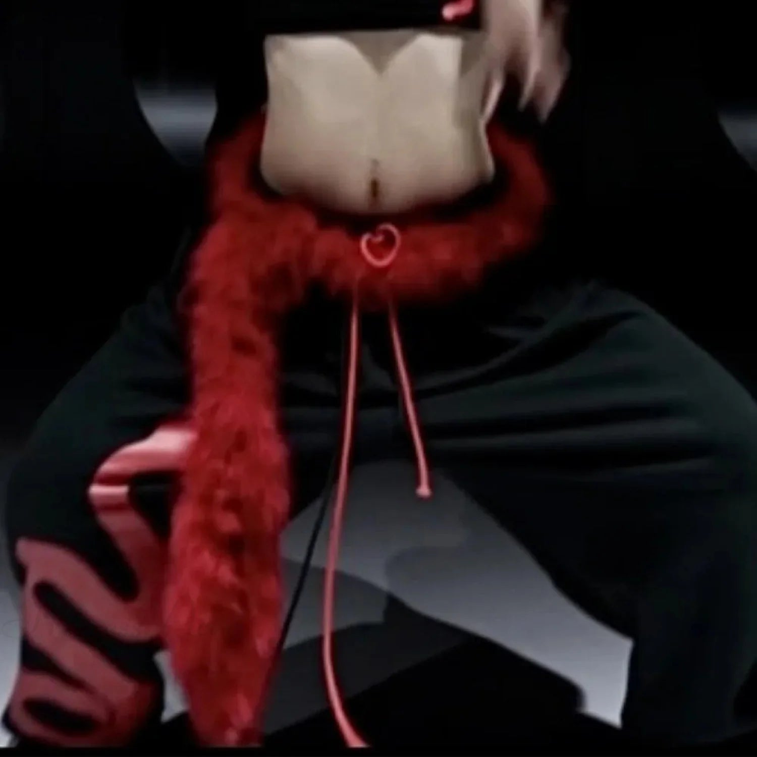 Y2K Mysterious Rebellious Furry Plush Waist Chain Belt Wine Red