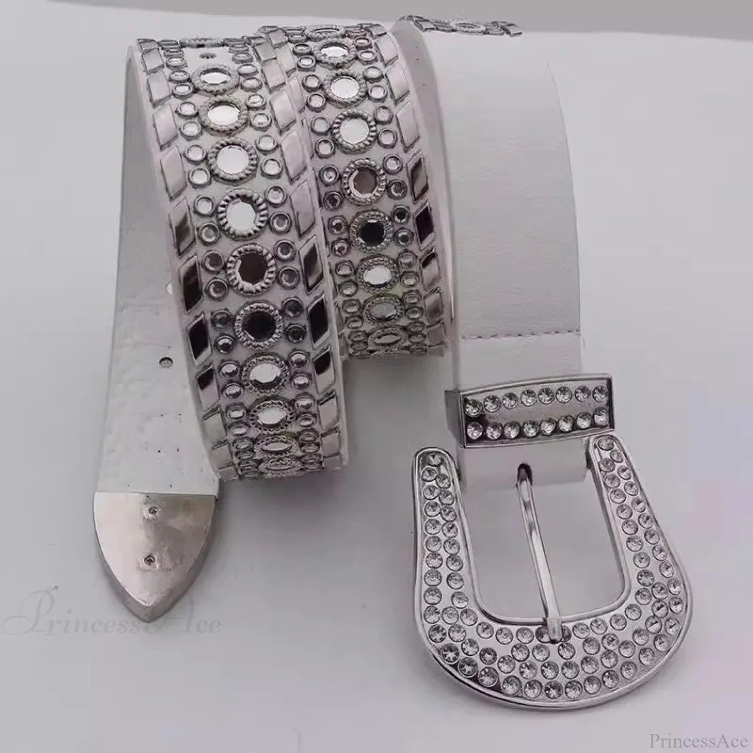 Y2K Mysterious Rhinestone Belt WHITE / 105CM