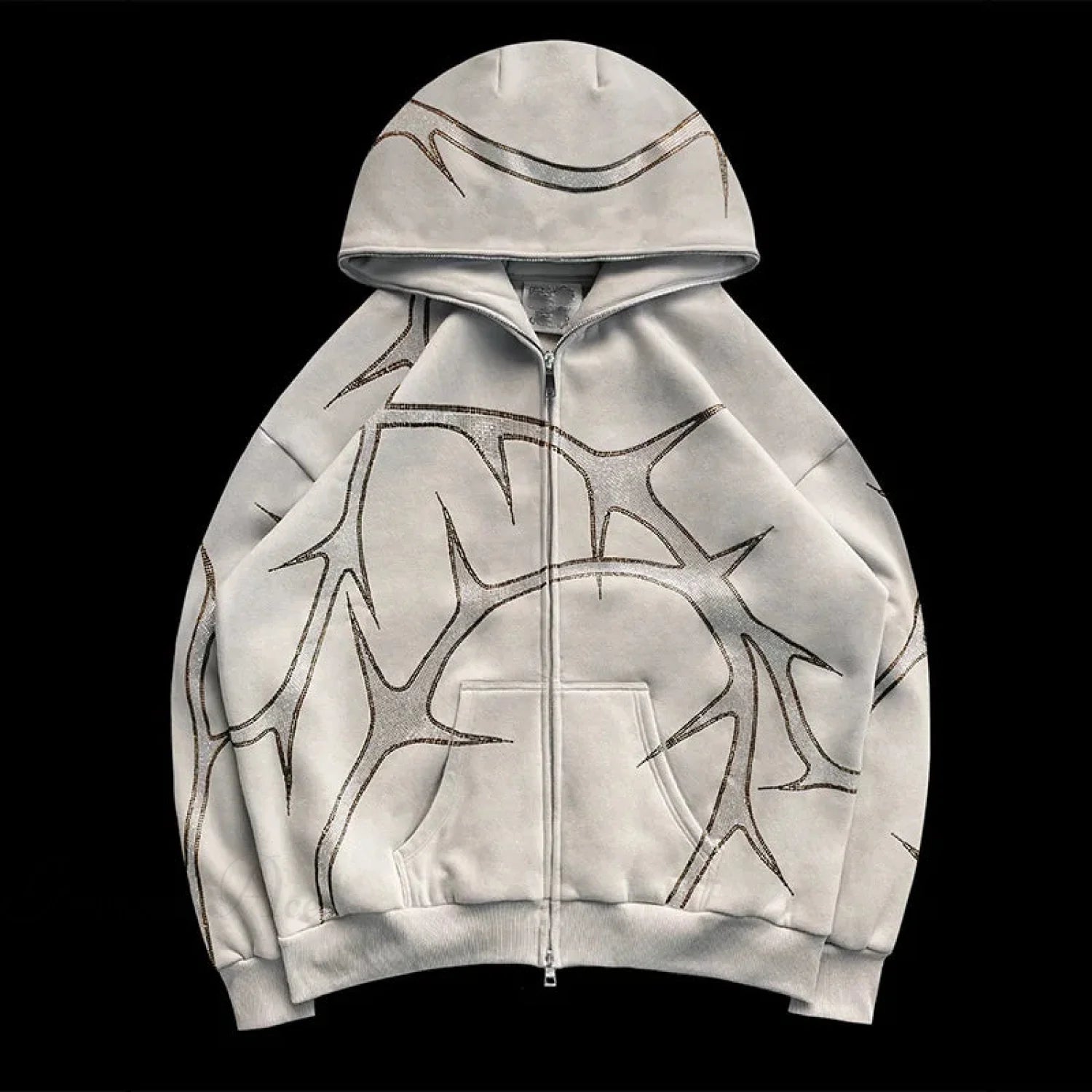 Y2K Mysterious Rhinestone Zipper Hoodie Grey / S