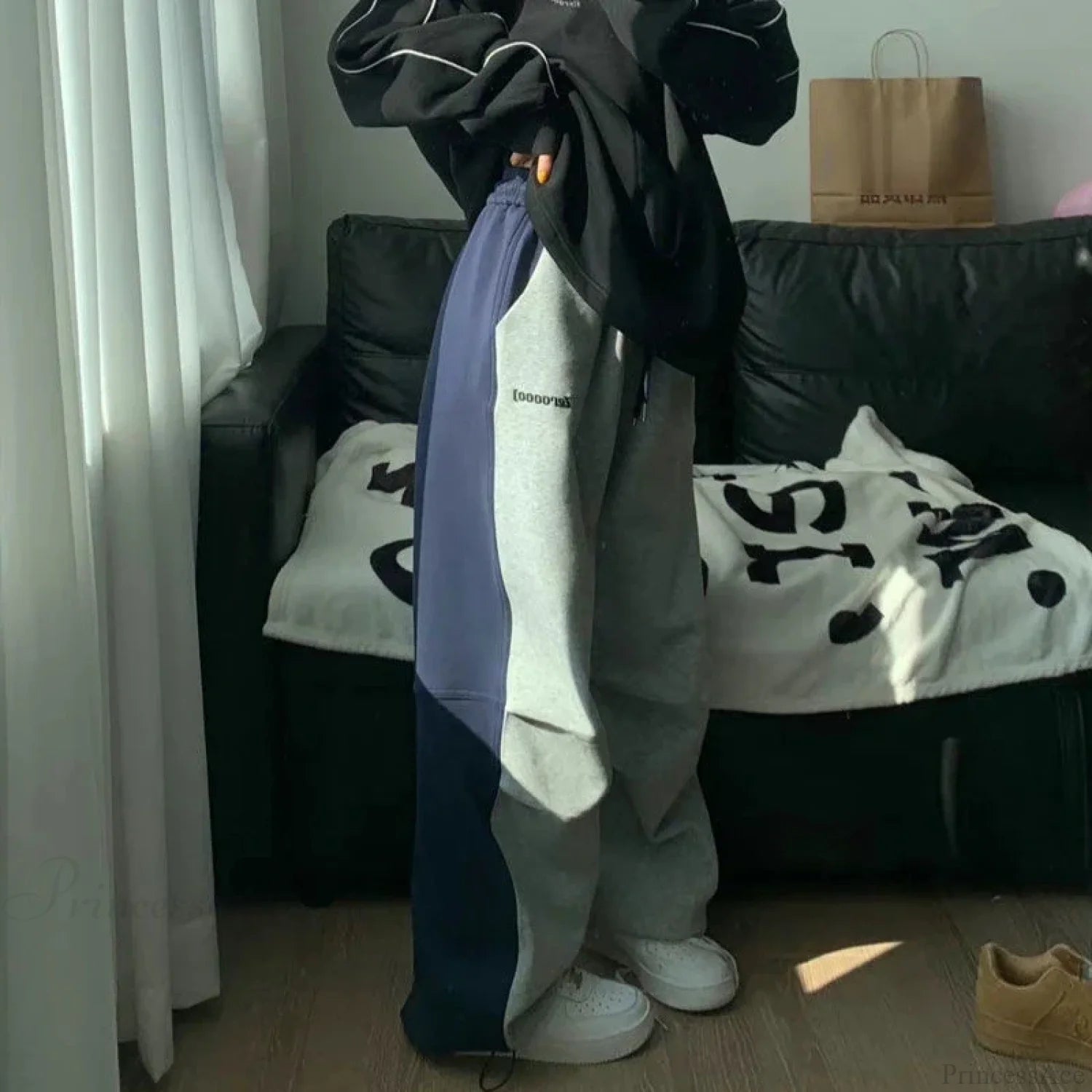 Y2K Patchwork Sweatpants Oversized Pants black / S