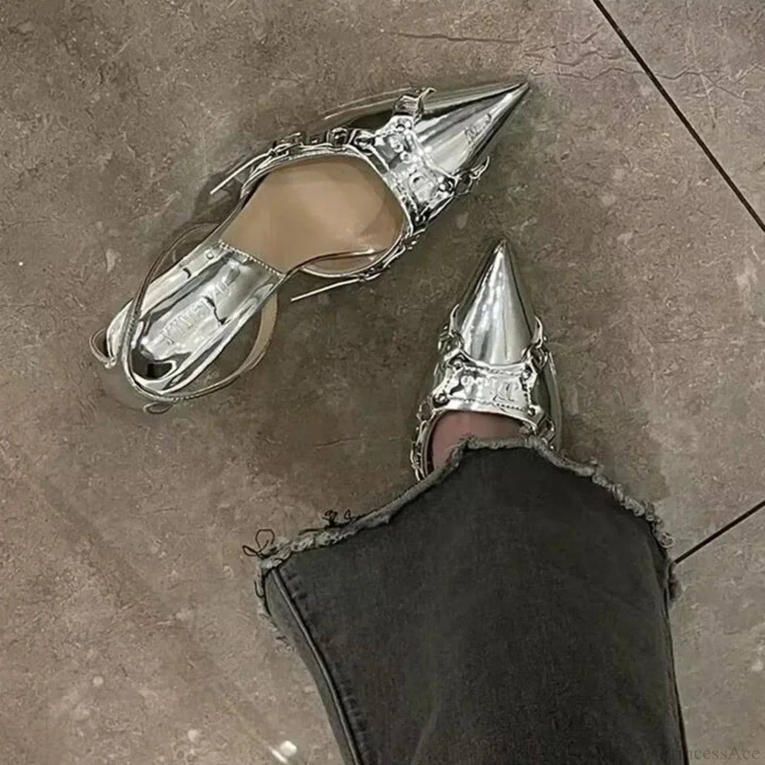 Y2K Silver Rebel Gothic Pointed Toe Tall Heel